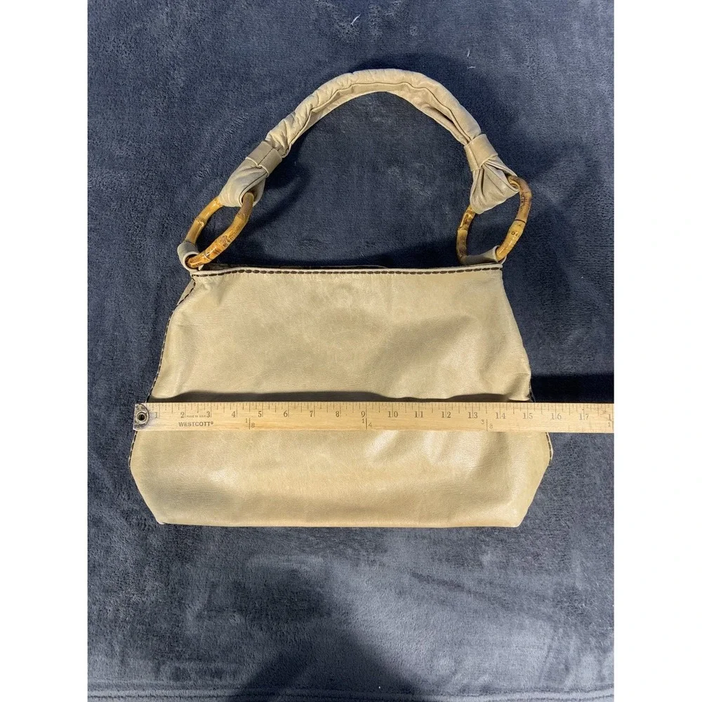 Plinio Visona Italy Tan Leather Bamboo Handle Hobo Shoulder Bag Leopard Lining